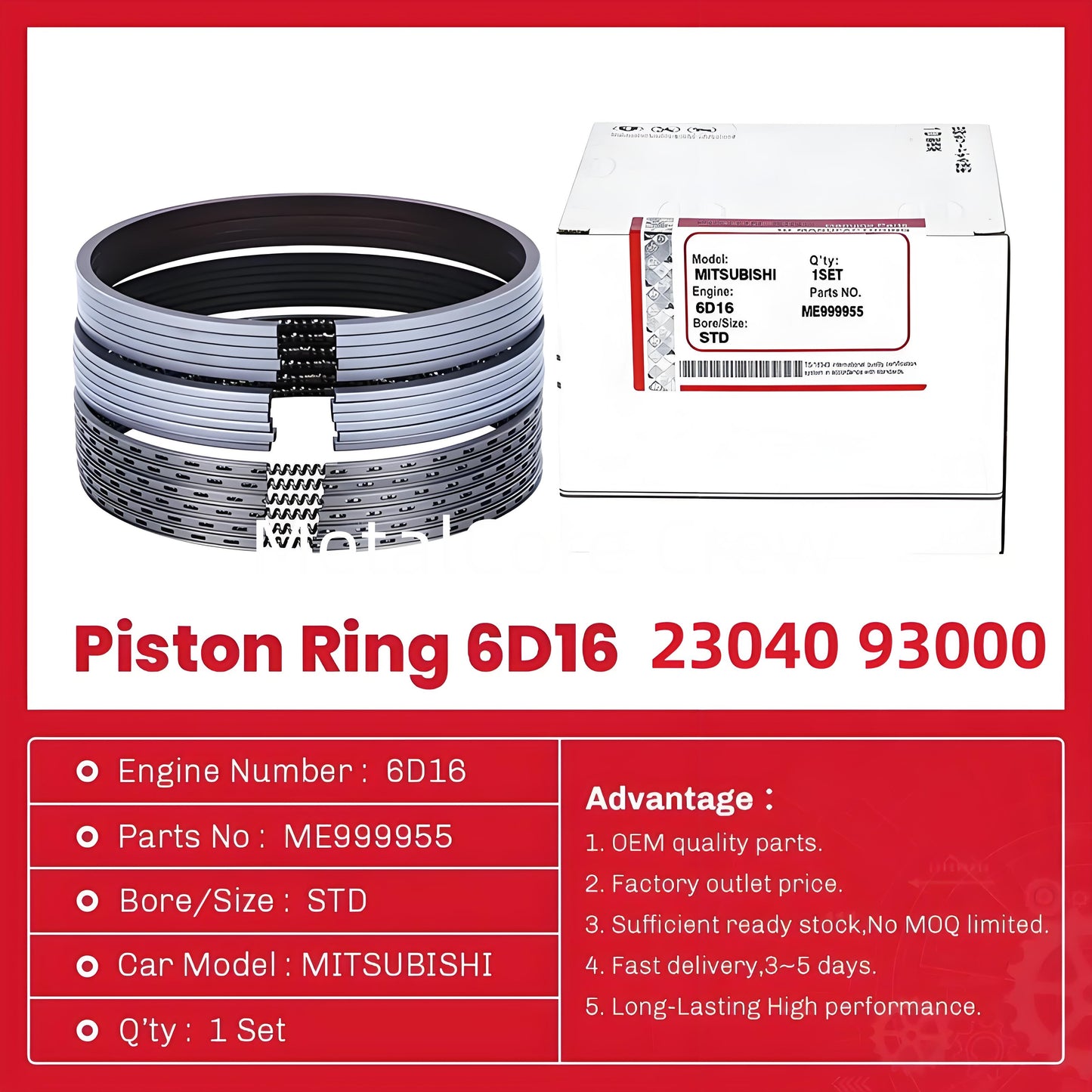 Hyundai MITSUBISHI 6D16 Piston Ring ME999955 23040-9300 Suitable for Mitsubishi